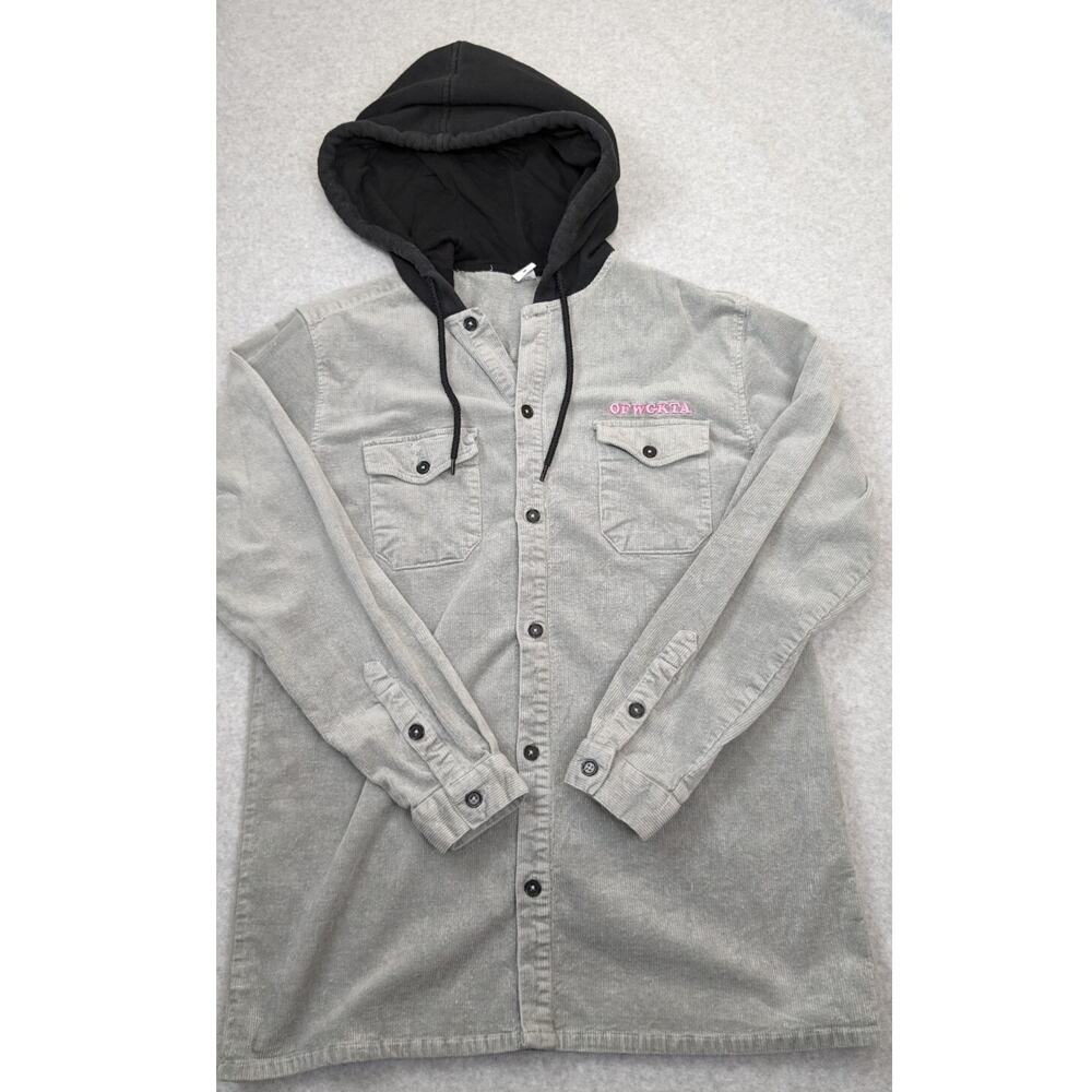 Odd Future OFWGKTA Mens LG Hoodie Jacket Button Up Gray Cotton Corduroy Shirt